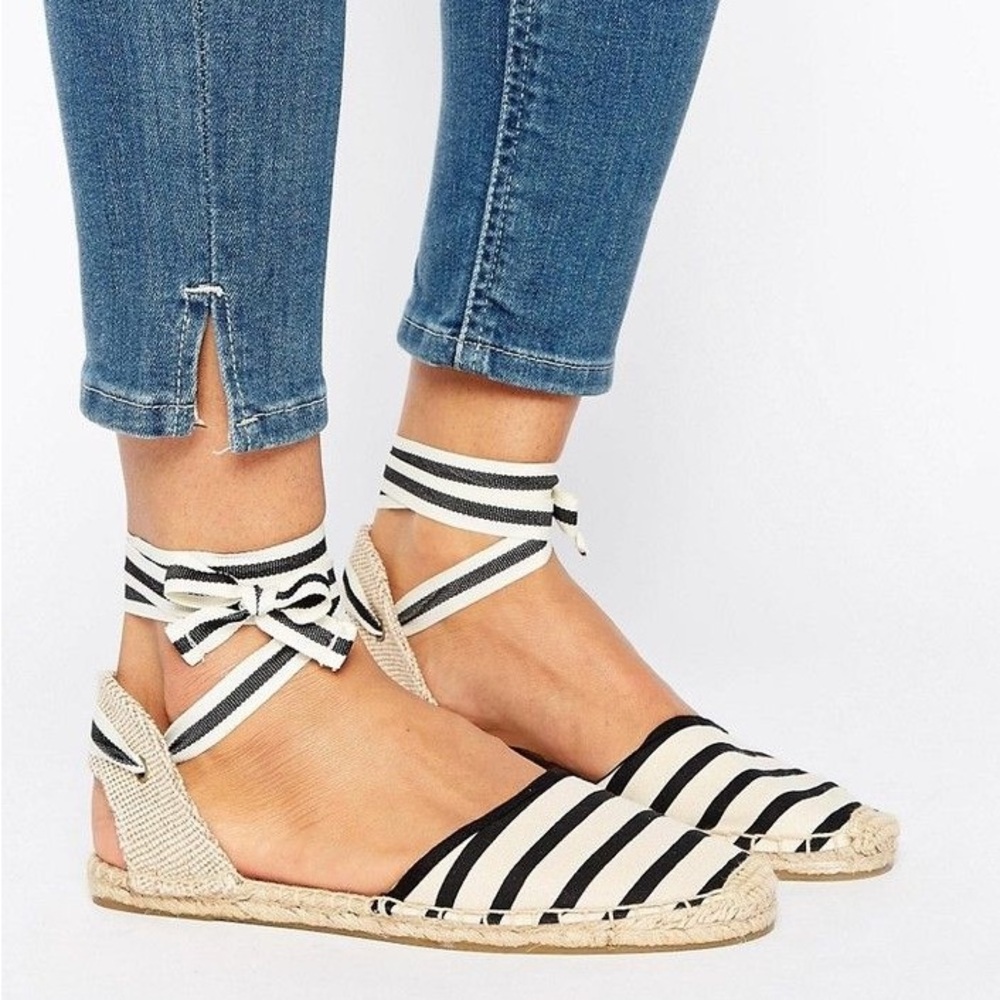 Soludos Striped Espadrille Sandals - black and white